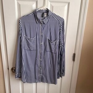 H&M‎ Divided Striped Button Down Shirt Long Sleeve Pockets Blue White 14